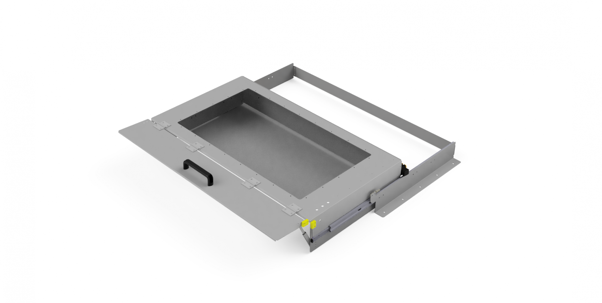 Metallgehäuse mit Abdeckklappe für Elektronikgeräte. Mechnische Konstruktion und DFM