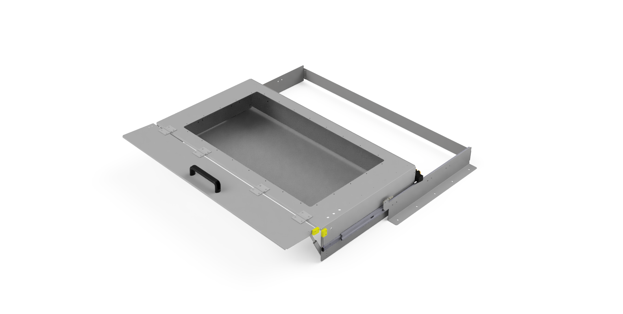 Metallgehäuse mit Abdeckklappe für Elektronikgeräte. Mechnische Konstruktion und DFM